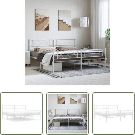 vidaXL Lit métallique - Cadre de lit métal sans matelas et pied de lit blanc 193x203 cm (1/5)