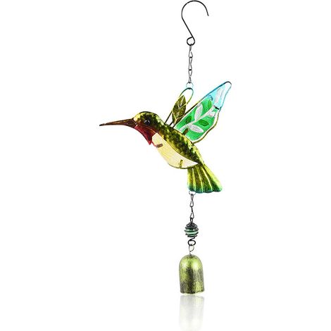 Carillon éolien Martin-pêcheur en métal peint, carillon éolien en verre peint à la main (1/4)