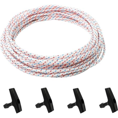 10M X 4MM Pièces Moteur Corde, Ferme Corde de Démarrage de Rechange, Corde Lanceur Tondeuse avec 4 Poignée de Départ, Corde de Démarreur à Recul Compatible pour Tondeuse Tronçonneuse Coupe-Bordure (1/5)