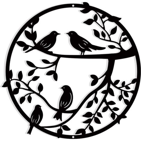 Décoration murale en métal, 30cm, oiseau en métal sur branche d'arbre, silhouette murale d'oiseaux, décoration murale suspendue en fer forgé noir