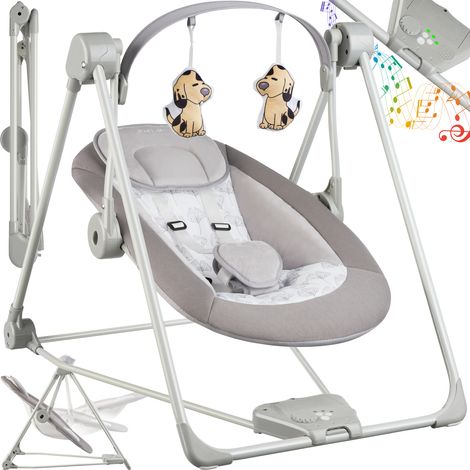 Balancelle bébé électrique, 5 vitesses, sons, gris clair 56x75,5x68cm