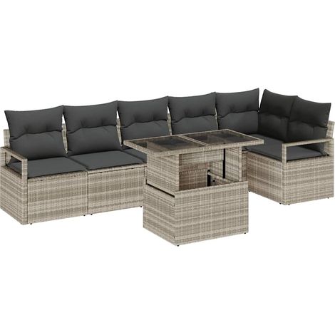 Maison Exclusive - Set Divano da Giardino 7 pcs Grigio chiaro Poly Rattan