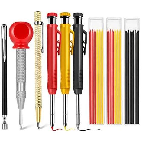 Set mit 8 stabilen Zimmermannsbleistiften, Bleistift, Marker, Kreide mit Körner, Hartmetall-Markierwerkzeug für tiefe Löcher. Marker. Bleistift, Marker, Kreide. (1/5)