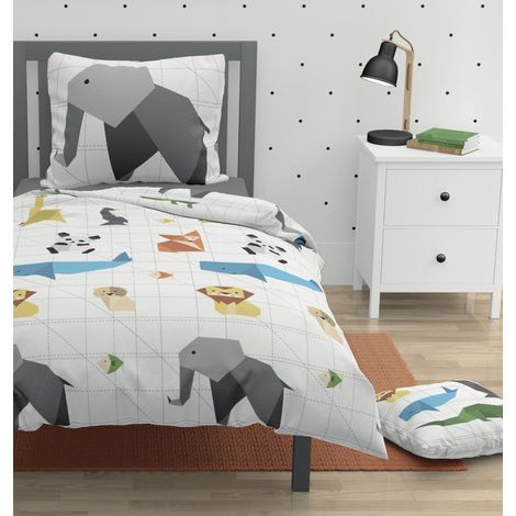Parure de Couette Enfant 140 x 200 cm 100% Coton 57 Fils Housse de Couette avec 1 Taie d'oreiller 63 x 63 cm Douce, Respirante et Facile d'entretien Blanc (1/5)