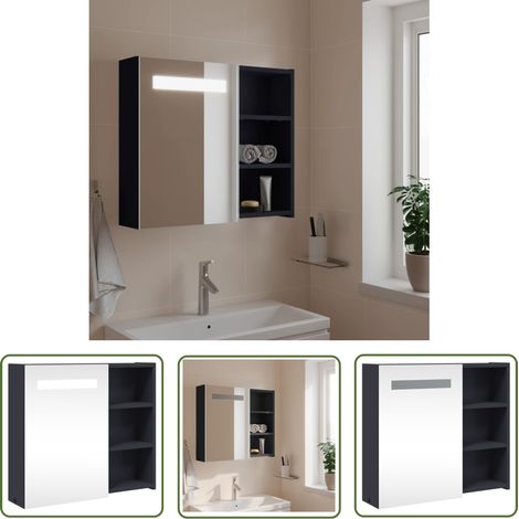 The Living Store Spiegelschrank mit LED-Beleuchtung Grau 60x13x52 cm - Spiegelschrank - LED-Spiegelschrank - Badezimmerspiegel - Kosmetikspiegel - Badmöbel (1/5)