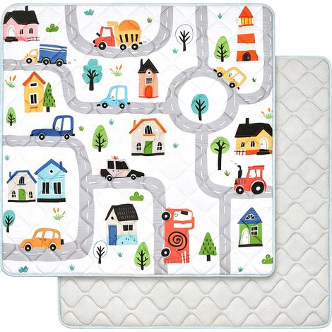 Tapis de Jeux Bebe Pliable, Épaissi 2cm Tapis d'eveil Bebe 127×127cm, Lavable en Machine, Antidérapant Tapis sol Bebe Tapis Chambre Enfant Applicable à Intérieur/Extérieur/Clôture(Trafic urbain) (1/3)