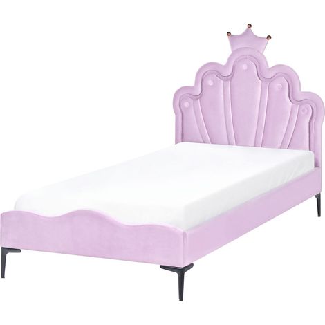 Bed Violet Velvet Upholstered Frame Headrest with LED Light 3ft EU Single Size Bedroom Kids Room Modern Traditional RUBIAN (1/5)
