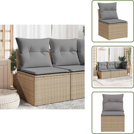Canapé de jardin sans accoudoirs coussins beige résine tressée - Canapé De Jardin - Meubles De Jardin - Salon De Jardin - Fauteuil De Jardin - Rotin Pe