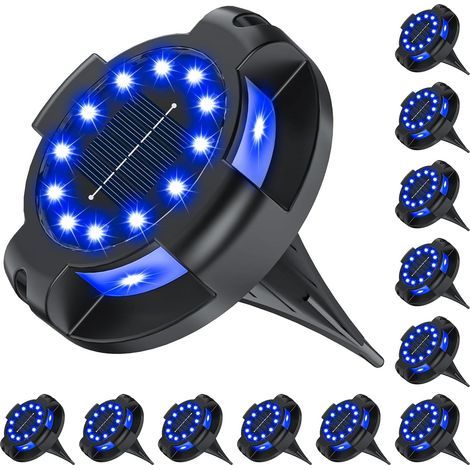 Set mit 12 Solar-Wegeleuchten für den Außenbereich, 16 helle blaue LEDs, Solar-Bodenleuchten mit Seitenbeleuchtung, wasserdichte Solarleuchten für Terrasse, Garten, Pool und Garageneinfahrt. (1/5)
