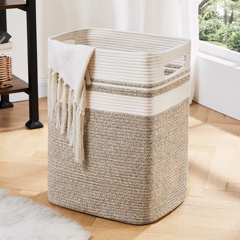 Panier à linge – Grand panier de rangement pliable en coton avec poignées, panier décoratif pour couverture, salon, jouets, oreillers, vêtements – 40,6 x 33 x 55,9 cm, jaune panaché (1/5)