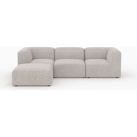 Sofá modular Mina de tela beige de 3 plazas con puf