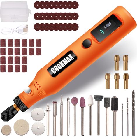 Mini Outil Multifonctionnel, Kit de Ponceuse à 3 Vitesses avec 72 Pièces d'Accessoires, Type-C Chargement d'Artisan pour Gravure, Ponceuse, Polissage, Perçage, Meulage Orange - (1/5)