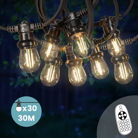 Guirlande Guinguette 30M 30 Bulbes Filament Blanc Chaud avec Variateur de Luminosité et Télécommande - Guirlande Lumineuse Ampoule E27 à Intensité Variable - Guirlande Guinguette Led Dimmable (1/5)