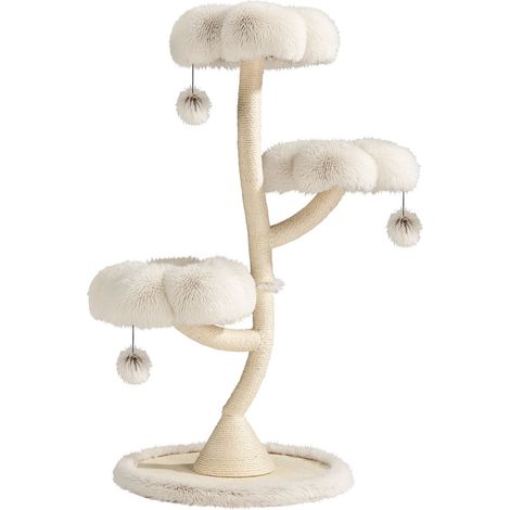 Fudajo Designer Kratzbaum mit 3 Mulden, Katzenkratzbaum Ø 59 cm und 125 cm Höhe, Katzenbaum bis max. 15 kg mit Sisal und Plüsch, Katzenmöbel mit 3 Etagen