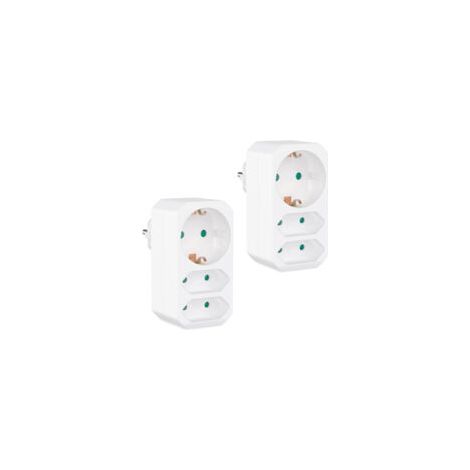 Set mit 2 weißen Mehrfachsteckdosenadaptern – Kindersicherer Steckeradapter – Doppelsteckdose (3680 W) – Dreifachsteckdose – 2 Euro- und 1 Schuko-Steckdose – Steckdose mit Kindersicherung – Crezuo