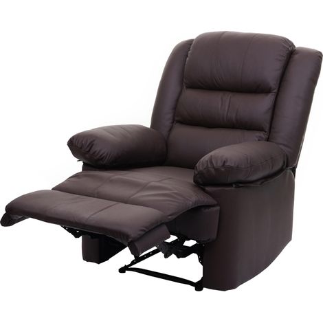 [NON UTILIZZATO] Poltrona relax reclinabile TV HHG-841 regolabile vera pelle ecopelle marrone