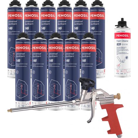 Penosil – Pack de 11 mousses polyuréthanes 690ml pistolables – Nettoyant mousse 500ml – Pistolet manuel – Pour isolation thermique et acoustique