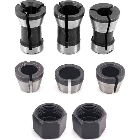 Lot de 6 mandrins de serrage en acier de haute précision pour défonceuse - 6 mm, 6,35 mm, 8 mm + 2 écrous (1/5)