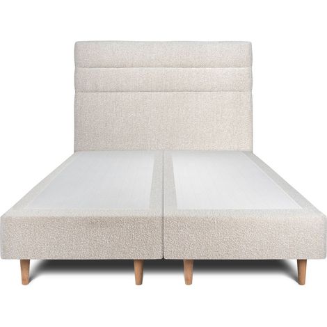 Lit 180x200cm avec tête de lit lignes bouclette et double sommier tapissier beige - Hauteur totale : 35cm (1/5)