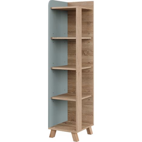 Étagère de salle de bain Karen, Sonoma/Bleu, 30x128cm avec 4 compartiments, Vicco