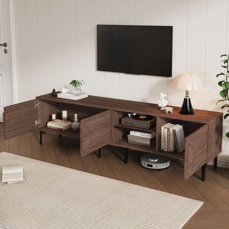 Mueble TV 180x35x49 cm nogal oscuro de aglomerado - 3 puertas y 2 huecos abiertos (1/5)