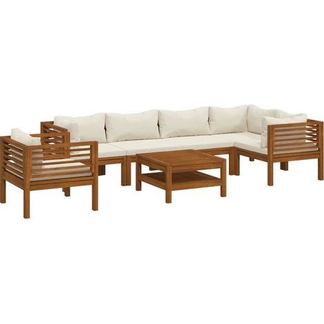 vidaXL Set Divani da Giardino 7 pz con Cuscini Crema in Legno Acacia