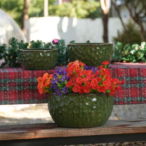 Ensemble de 3 pots de fleur plantation en céramique émaillée faits main (1/5)