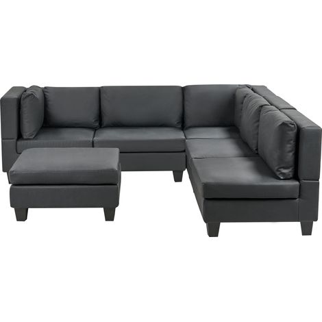 Sofá modular moderno 5 plazas tapizado piel sintética patas negras respaldo acolchado izquierdo negro con otomana Unstad