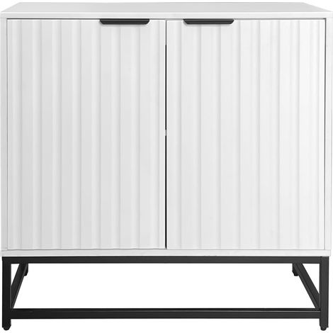 ELVMI Credenza con 2 Ante, Frontali Ondulati e Maniglie in Metallo, per Soggiorno Ingresso Sala da Pranzo, in Pannelli di Truciolare, 80 x 40 x 80 cm, Bianco (1/5)