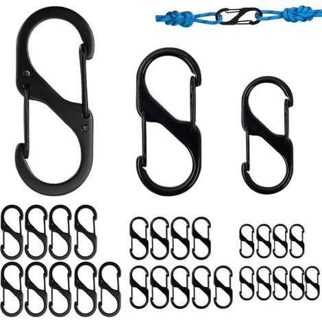 30 Pièces S Forme Mousqueton Set, Clips avec Boucle en Métal à Double Ressort, Mousqueton Clips pour Activités de Plein Air, Camping, Pêche, Randonnée, Voyage, à Domicile (50mm/40mm/32mm