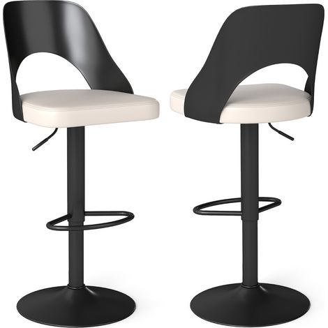 Sedie da bar moderne girevoli regolabili per cucina bistrot, Set di 2 sgabelli da bar con seduta in ecopelle ingrandita Nero (1/5)
