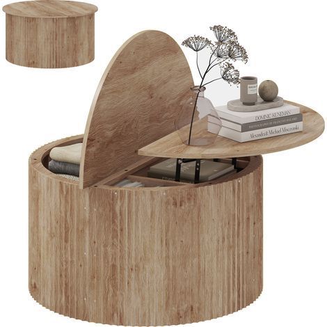 Table basse relevable - HOMCOM - plateau à fermeture douce - rangements cachés - bois - 80 x 80 x 42 cm - bois naturel (1/5)