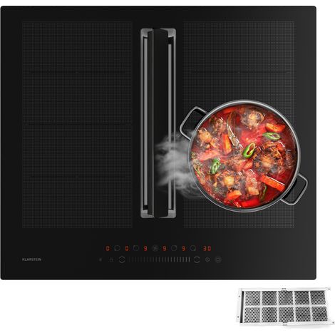 Klarstein – Plaque à induction avec hotte 6400W – Aspiration 600 m³/h – Commande tactile – Design compact gain d'espace
