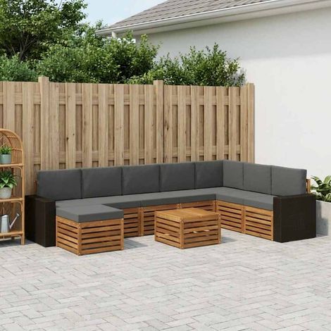 vidaXL Ensemble de canapés d'extérieur 9 pc Naturel et Anthracite (1/5)