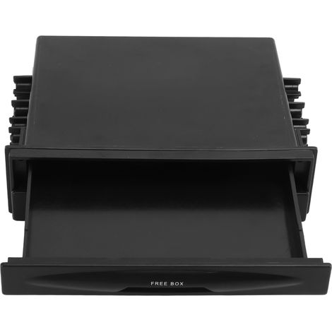 Boîte de rangement 2 en 1 pour autoradio, multifonctionnelle, en ABS, universelle, 1 DIN, avec porte-gobelet noir pour ranger divers objets. (1/5)