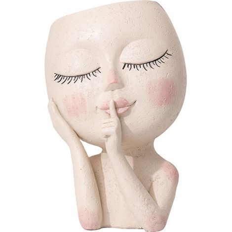 Pot de fleurs décoratif en forme de visage, grand format blanc, idéal pour plantes grasses