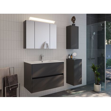 Badmöbelset Taifun 80cm 4tlg mit Spiegelschrank und2x Badschrank grafit