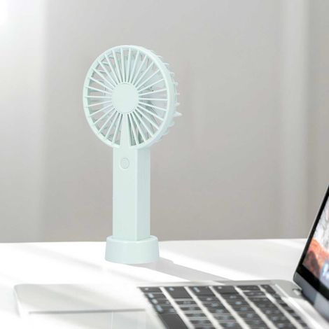 Ventilateur de poche vert à vent parallèle, mini ventilateur silencieux rechargeable par USB pour l'extérieur, avec base. (1/5)