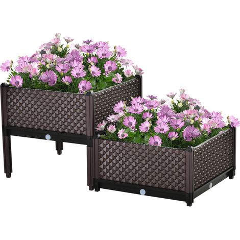 Set of 2 41L Plastic Raised Garden Beds 50x50x46.5cm with Self-Watering Design and Drainage Holes for Patio and Balcony Gardening (1/5)