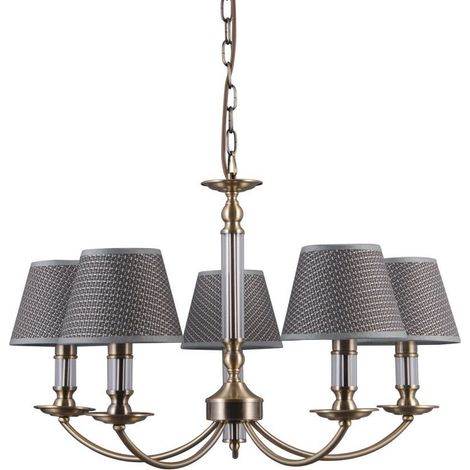 Italux Zanobi - Pendente classico a sospensione in bronzo antico a 5 luci con paralume grigio, E14 (1/5)