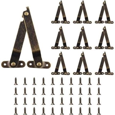 10 Pièces Pliant Support Charnière, Charnière de Support de Couvercles, Charnières de Soutien Antique avec Vis pour Boîtes en Bois, Armoires (1/5)