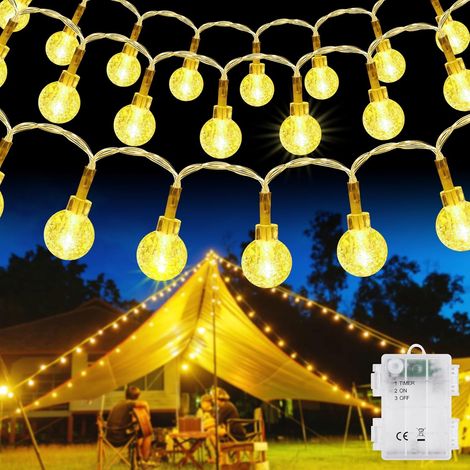 Guirlande Lumineuse Globe, 10m 100 LEDs Guirlande Lumineuse à Pile avec Télécommande, 8 Modes D’Éclairage pour Intérieur/Extérieur, pour Noël, Jardin, Cour, Mariage, Fête (Blanc Chaud)