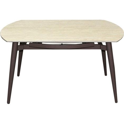 Table de Salle à Manger Extensible en Forme de métal et Pierre frittée Marron et Beige 75 x 135 x 85 cm