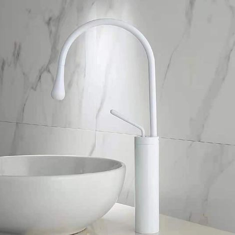 Cross-border European style water dropper faucet, bathroom rotating countertop faucet, toilet hot and cold basin faucet, best-selling item - white [tall style]