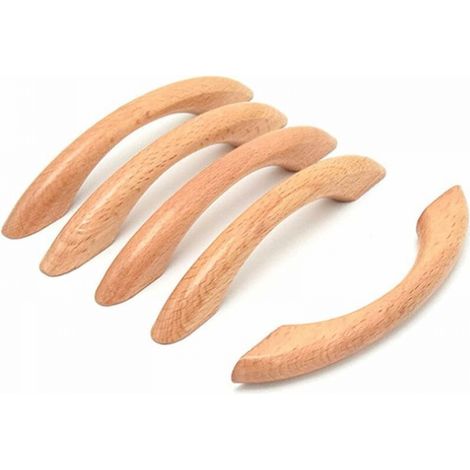 Poignées de meubles en bois 5 pièces poignées de porte poignées d'armoire poignées courbées poignées de tiroir avec vis couleur bois naturel (1/5)