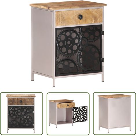 The Living Store Table de chevet 40x30x50 cm Bois de manguier brut - Table De Chevet - Meubles Chambre - Commode - Nuit - Bois Massif (1/5)