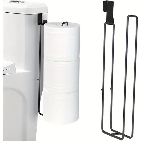 Porte-papier toilette mural en fer forgé - Fixation sans perçage - 32 cm - Noir (1/5)
