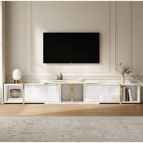 CHICFURN Mobile TV estensibile 275x35x37 cm in truciolare bianco salvaspazio (1/5)