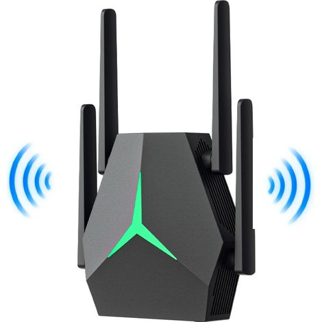 Amplificateur WiFi AC1200 Double Bande – Répéteur WiFi Haut Débit 1200 Mbps, 4 Antennes, 2 Ports Gigabit, Couverture Étendue, Compatible Toutes Box Internet (1/5)
