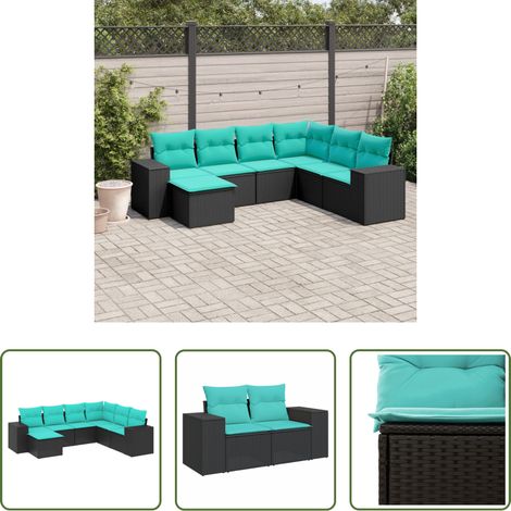 Gartenmöbel - 7-teiliges Gartensofa-Set mit Kissen, schwarzes Polyrattan (1/5)